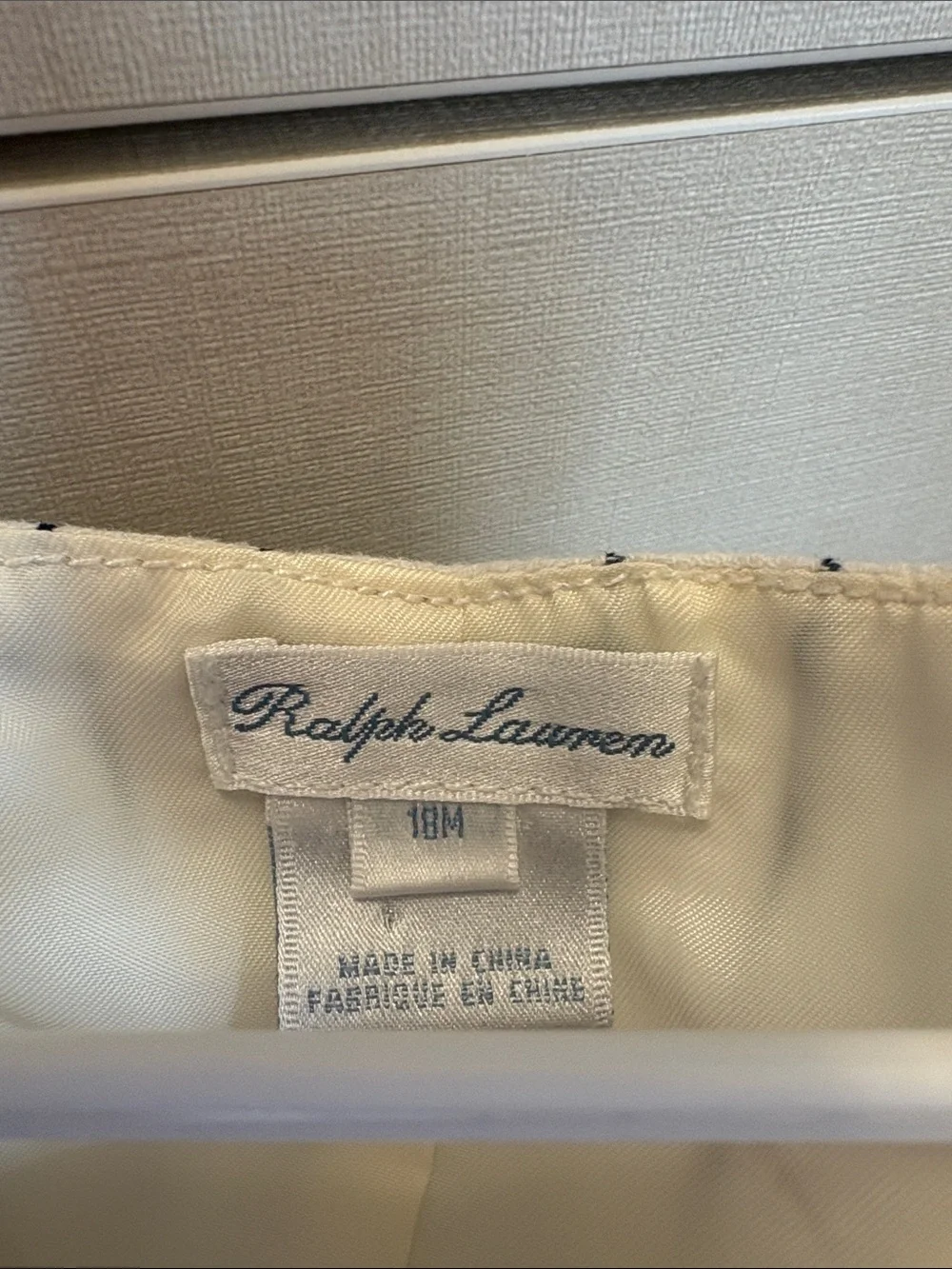 Ralph Lauren White Onesie with Navy Pinstripes 18m